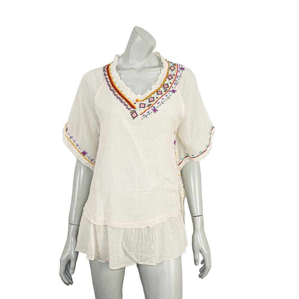 ANJUNA Made in Italy Vneck Embroidered BOHO Blouse Women's Size XS
